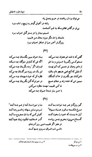 دیوان طبیب اصفهانی (به انضمام رساله ای در شرح حال و زمان شاعر) به تصحیح مجتبی برزآبادی فراهانی - طبیب اصفهانی - تصویر ۱۰۹